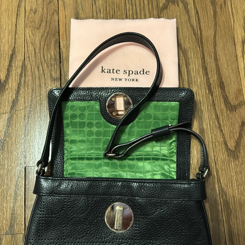 Kate Spade Black Hobo Embossed Shoulder Bag with Kate Spade Pink Drawstring Bag
